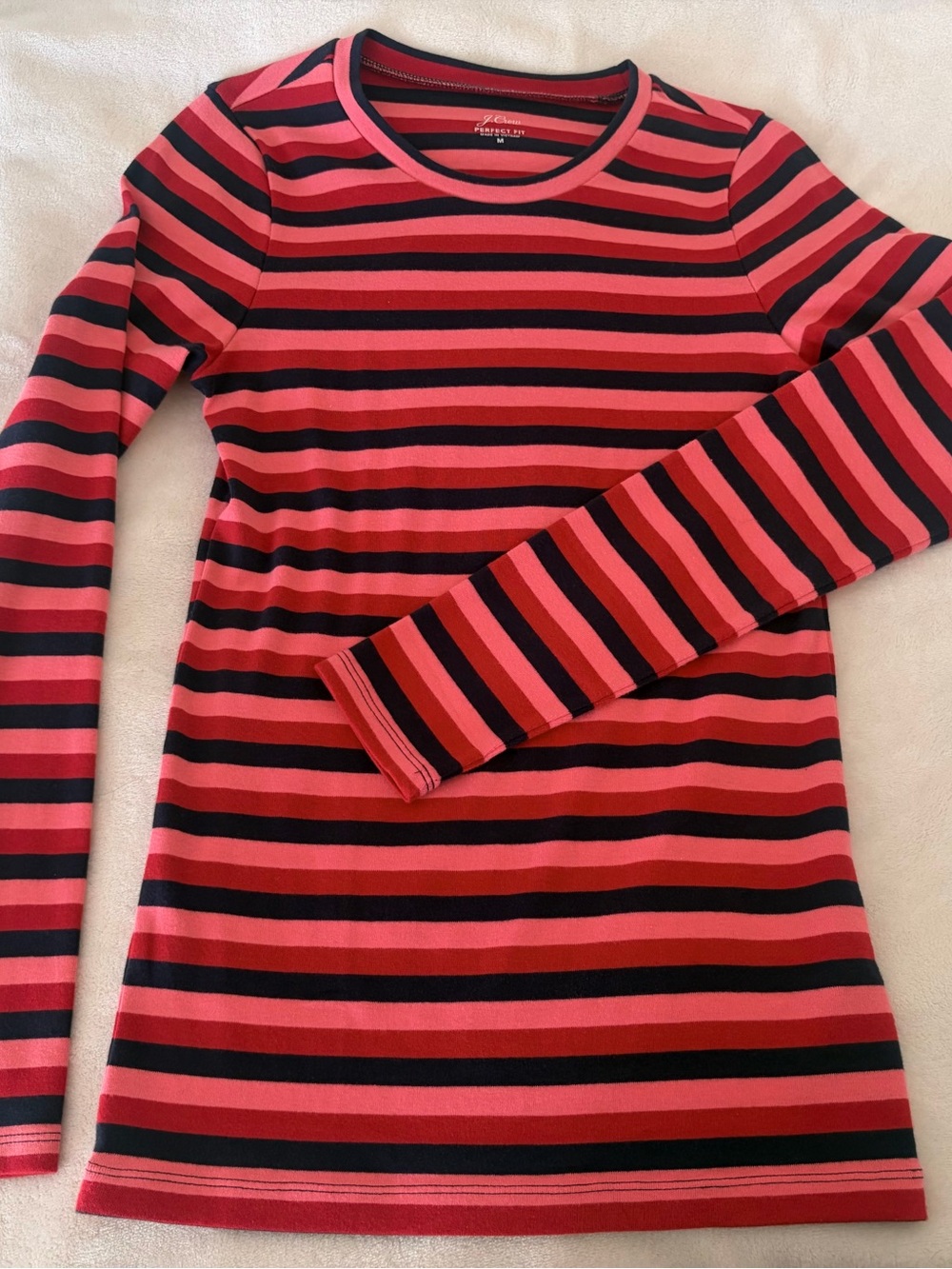 J. Crew Women’s Pink & Black Striped Long Sleeve Tee 100% Cotton